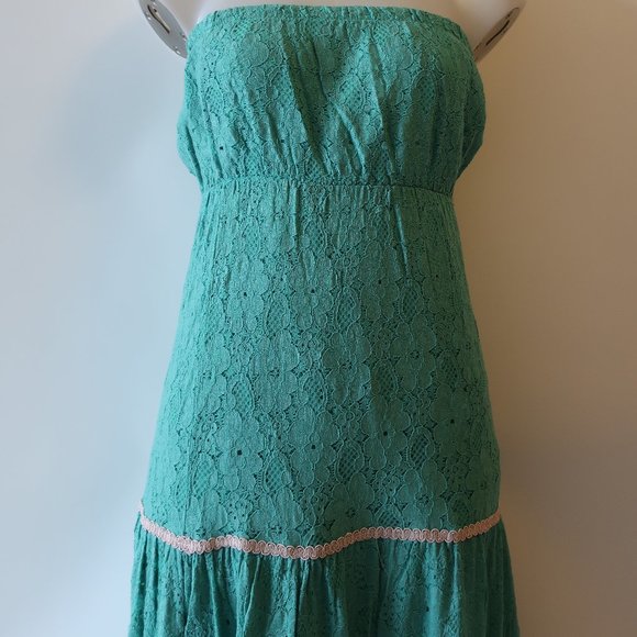 Elegant Teal Strapless Maxi Dress - Picture 6 of 12